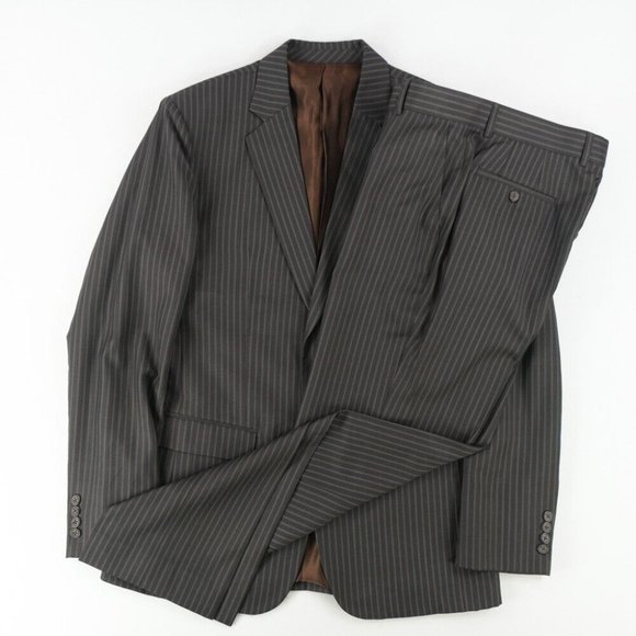 Bespoke Custom Gray Striped 2 Piece Suit 38R Jacket 31 x 30.5 Pants Notch Lapel